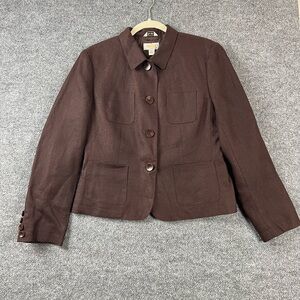 Talbots Blazer Women's Size 10 100% Irish Linen Brown Semi-Cropped Vintage